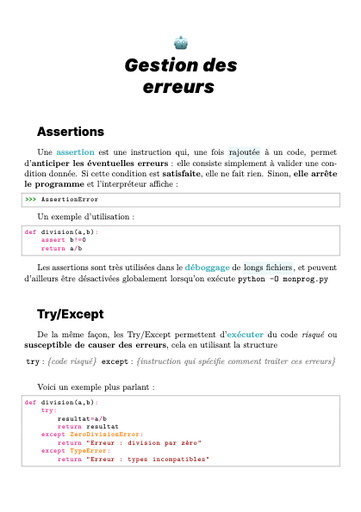 Gestion des erreurs (assertions et autres)